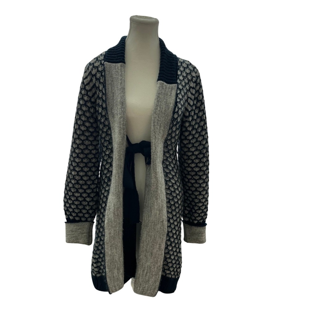 Toda Bella Chunky Knit Open Front Cardigan Sweater Tie Waist wool blend Large L